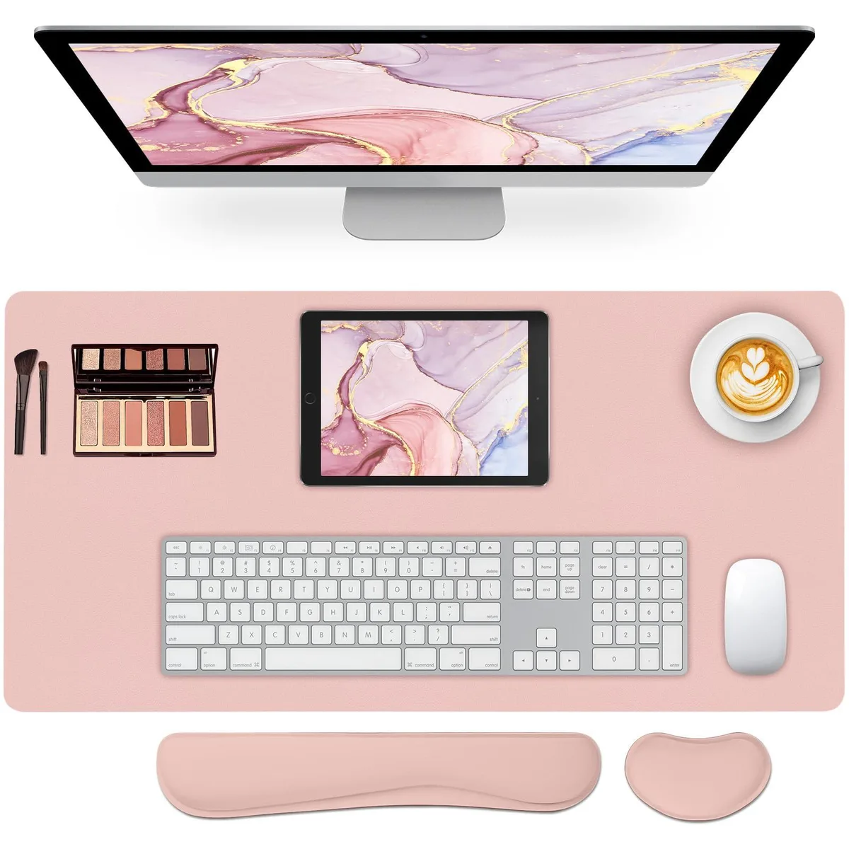  Meetcolor Desk Mat Set 3-in-1 Mouse Pad with Wrist Rest Keyboard Pad Pink 31.5 x 15.7 in — product photo