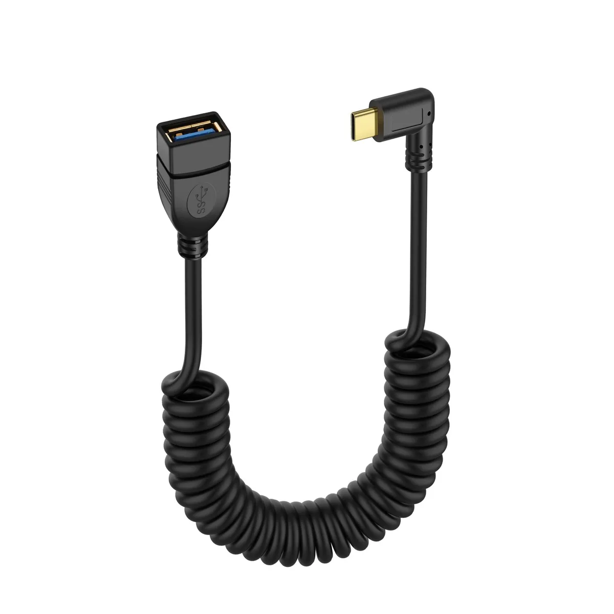 BUCIER BUCIER USB Type C Coiled Cable 5Gbps 90° Retractable USB3.0 Female to USB C Male (F/R) — product photo