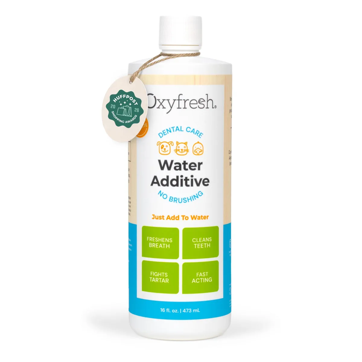 Clear 16 oz bottle with white cap and label