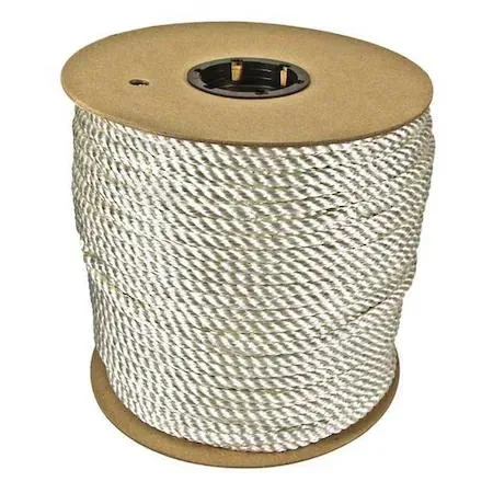 White nylon utility rope on spool, three-eighths inch diameter, six hundred feet length