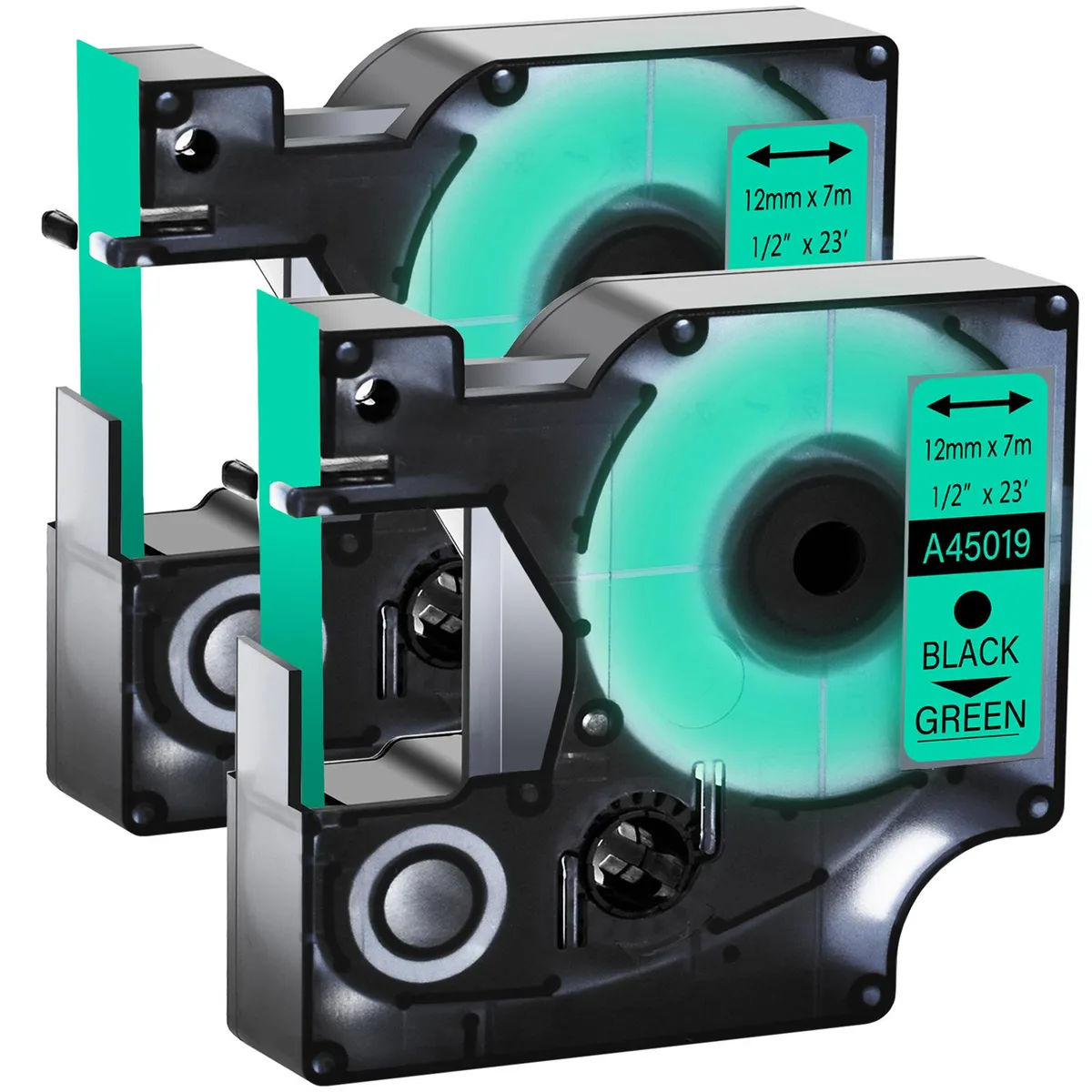 GREENCYCLE GREENCYCLE D1 Label Tape Black on Green 12mm 23ft 2 Pack — product photo