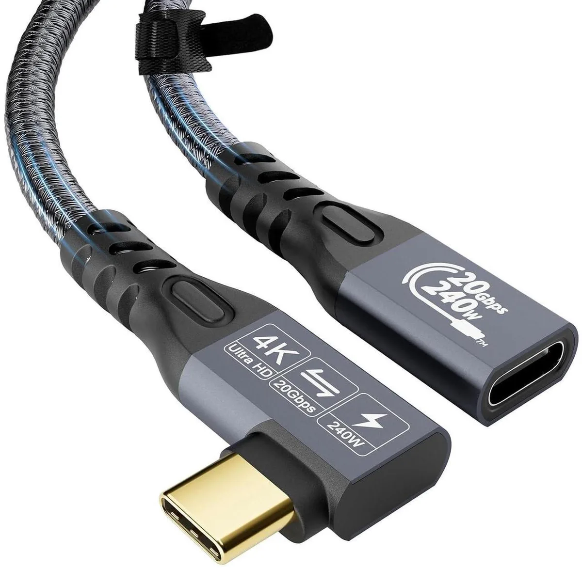 Aomoproing Aomoproing 90 Degree USB C 3.2 Extension Cable 2-Pack 20Gbps 240W 2m — product photo