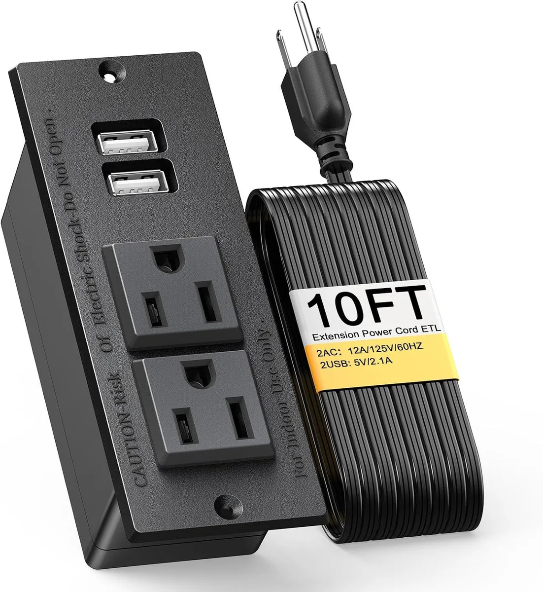 BFKK BFKK Recessed Power Grommet 2-Socket 2-USB 10ft Cord — product photo