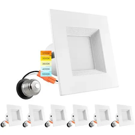 Luxrite Luxrite LR23784-6PK 4 Inch Square LED Recessed Lighting 5 CCT Selectable — product photo