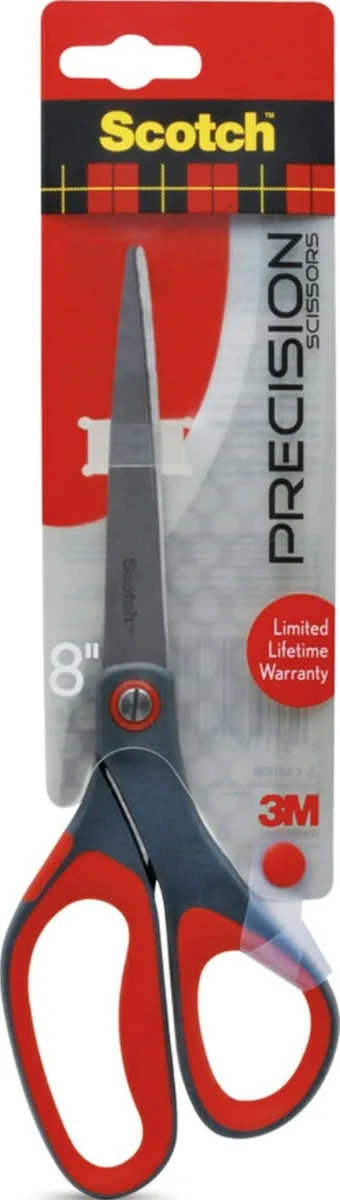 Eight-inch stainless-steel scissors with soft-grip handles in assorted colours