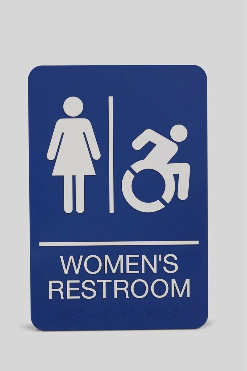 U. S. Stamp &amp; Sign U. S. Stamp &amp; Sign Women's Restroom Sign 6 x 9 Blue Face White Graphics 7777 — product photo
