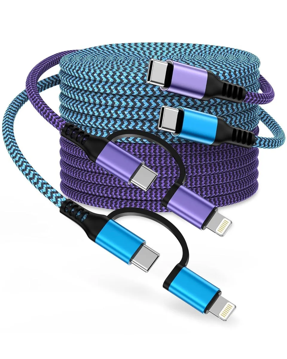  Ocbuo 2-in-1 USB-C to Lightning &amp; USB-C Cable 2-Pack 10ft Blue — product photo
