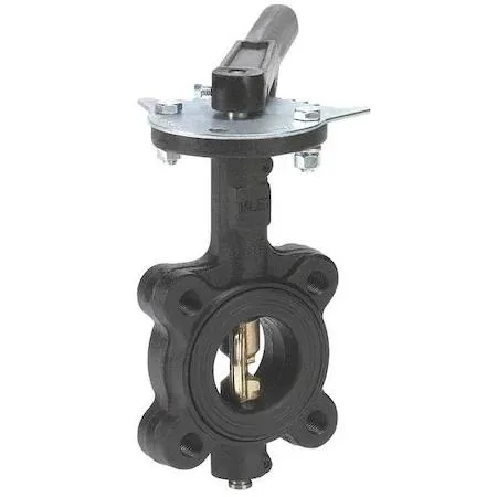 Three-inch lug-style butterfly valve, ductile iron body with black and metallic silver finish, lever handle visible