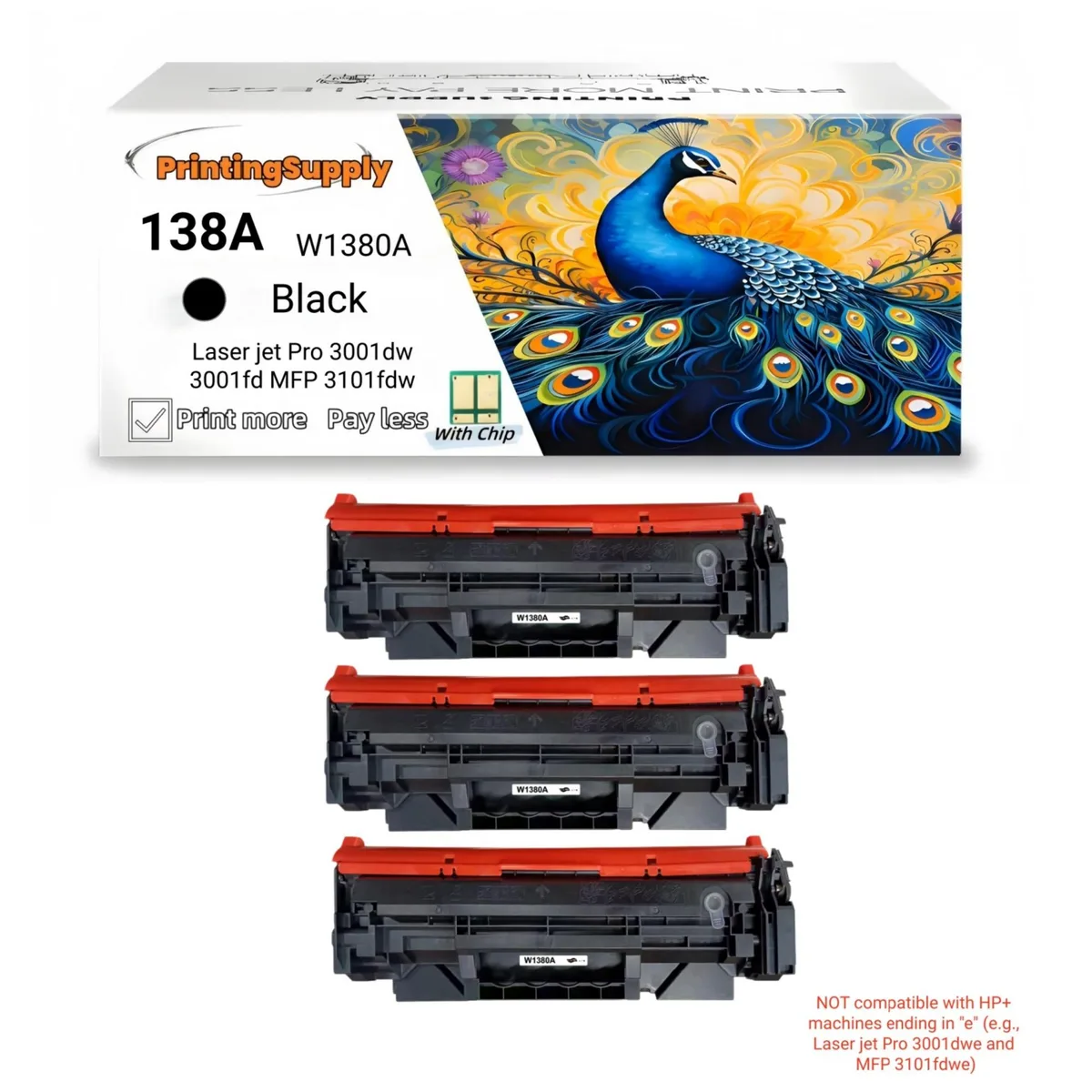 Aster Graphics Inc Aster Graphics Inc 138A W1380A Black Toner Cartridge 3 Pack 1500 Pages — product photo