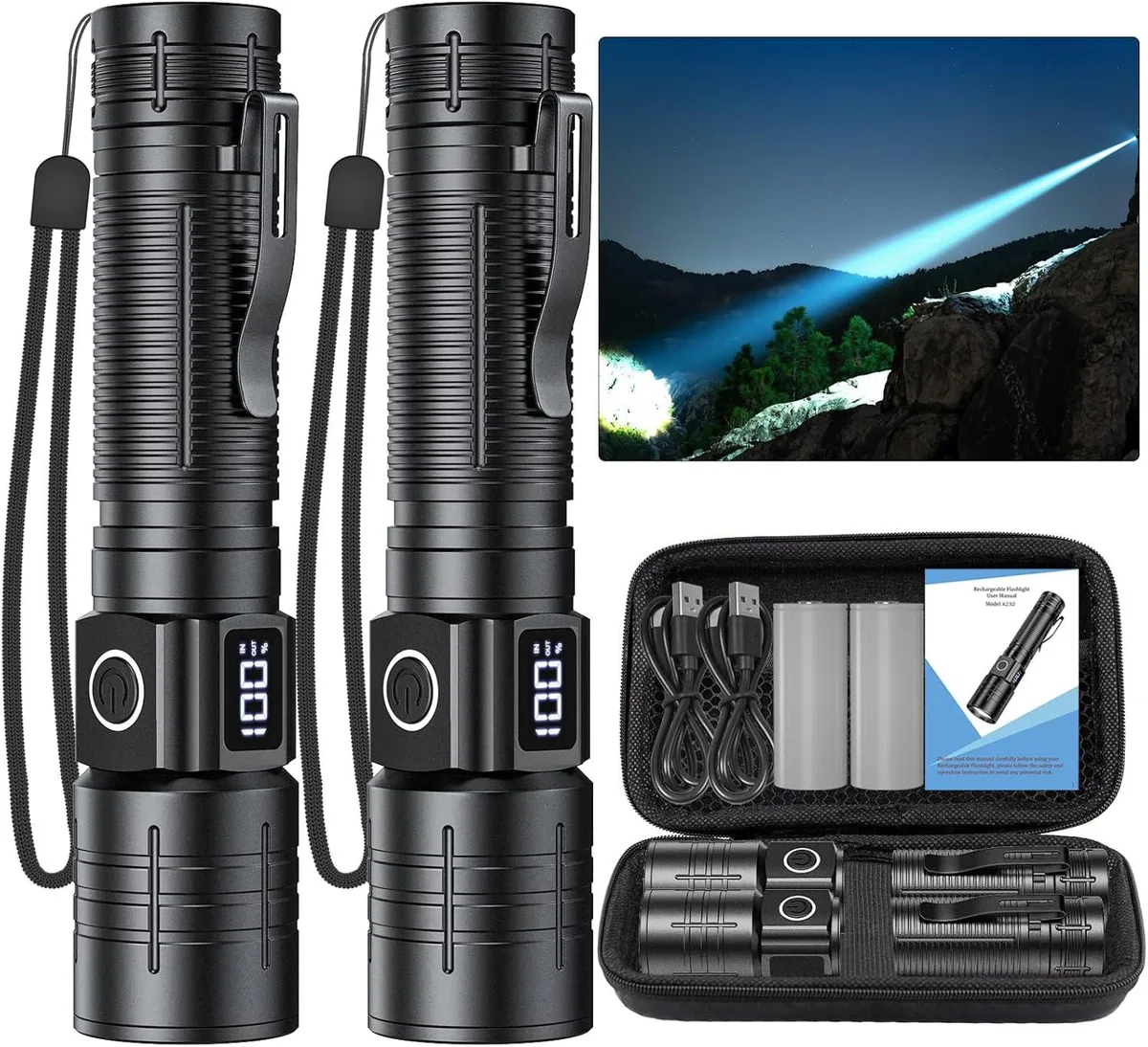 Cylindrical torch with textured grip, zoomable head and Type-C port