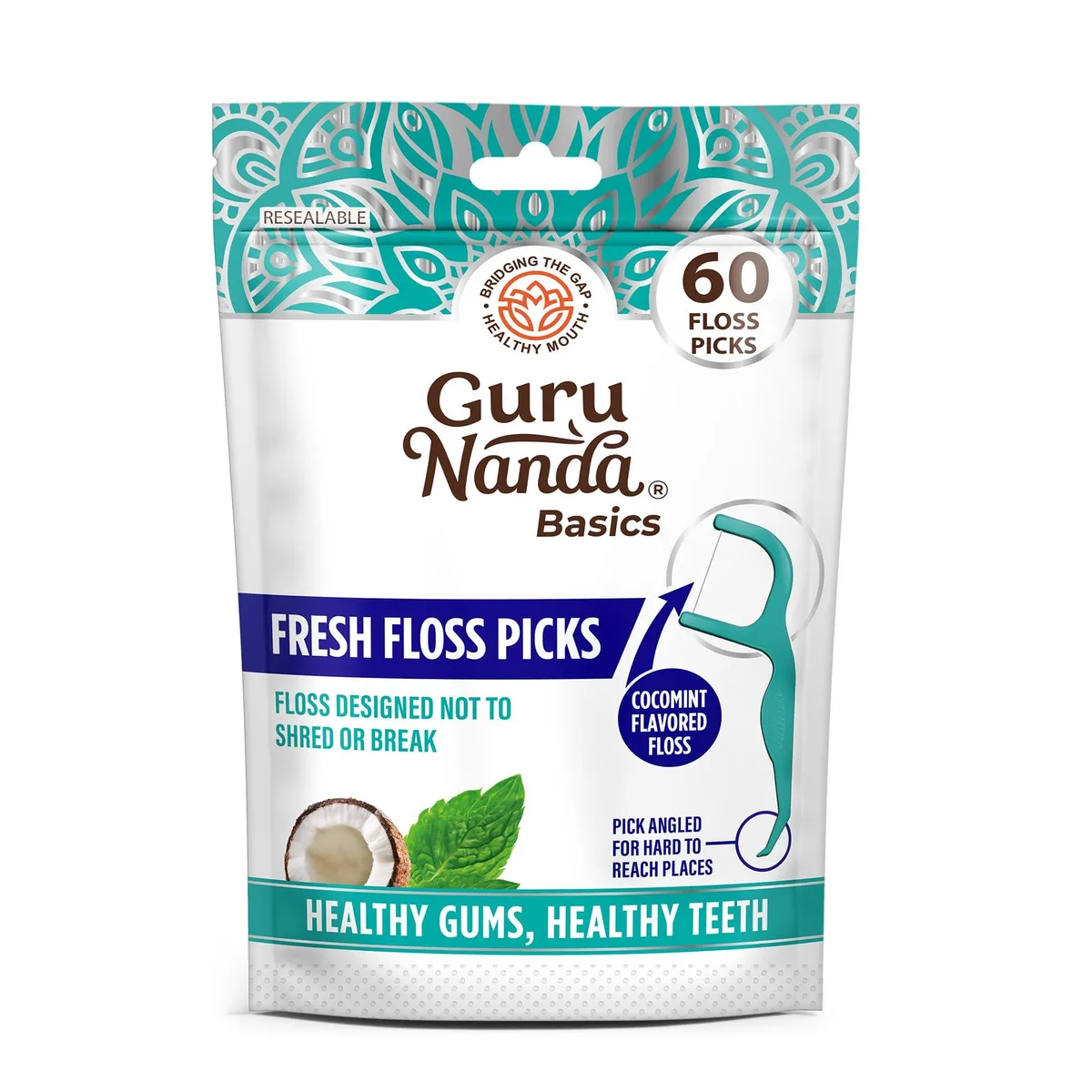 White floss picks in a resealable pack of 60