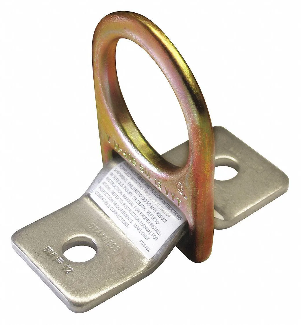 Silver and gold steel D-ring anchor with pivoting attachment point and mounting plate