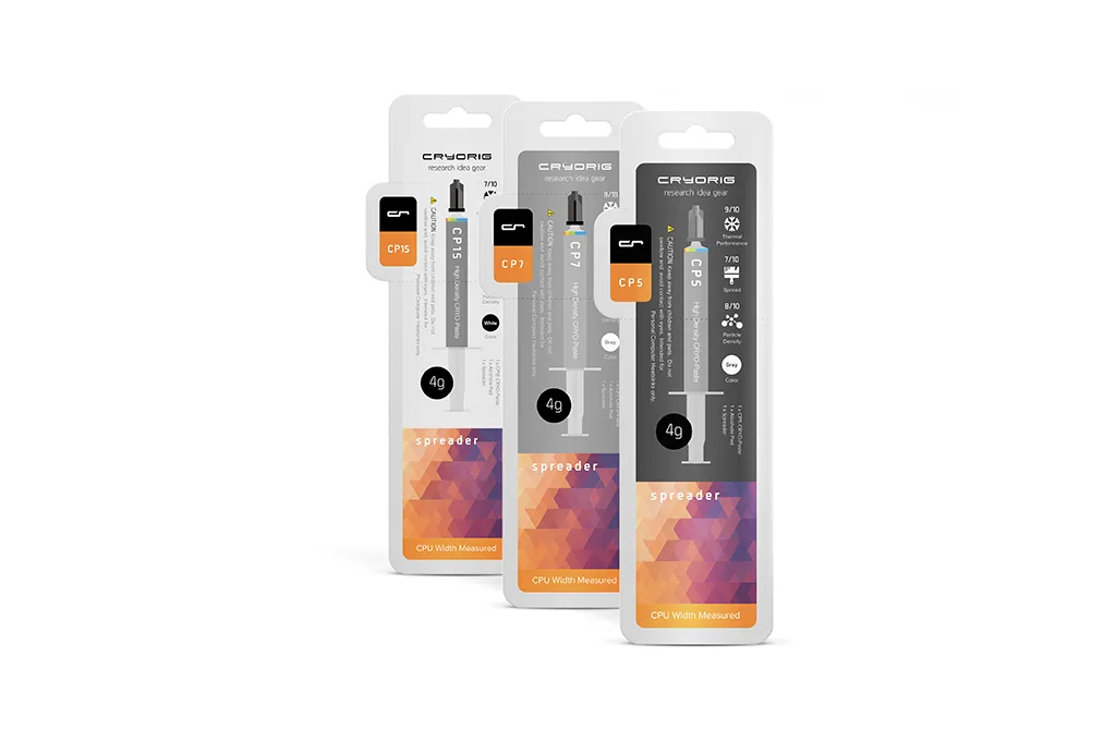 Grey thermal paste syringe with spreader and cleaning pad