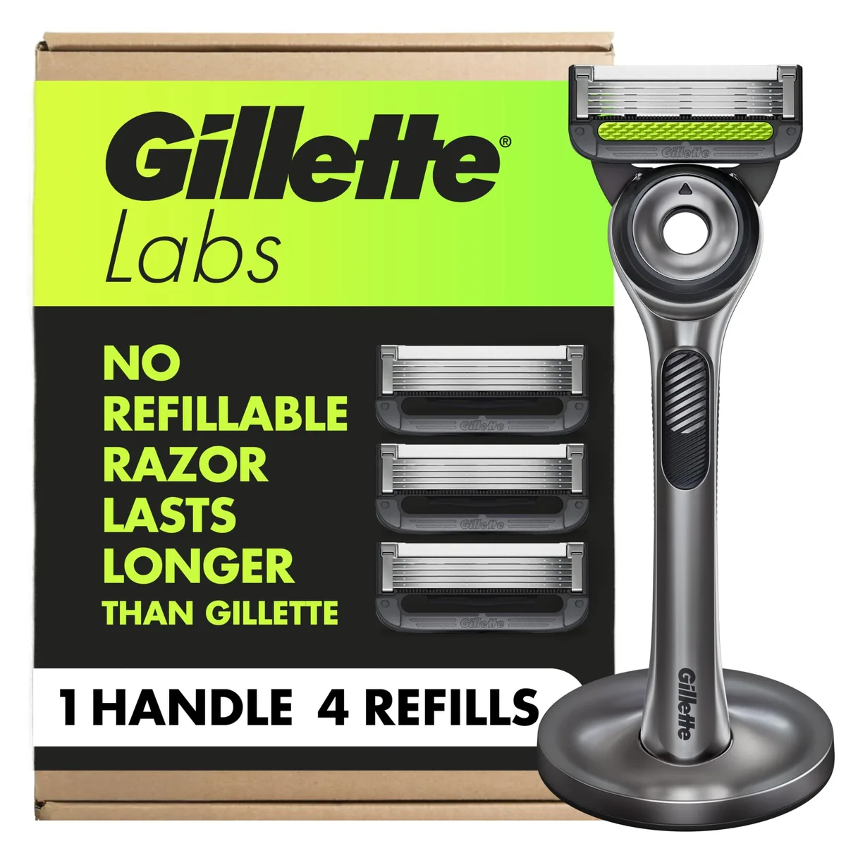 Northwest Labs razor handle with exfoliating bar, five blades, magnetic stand
