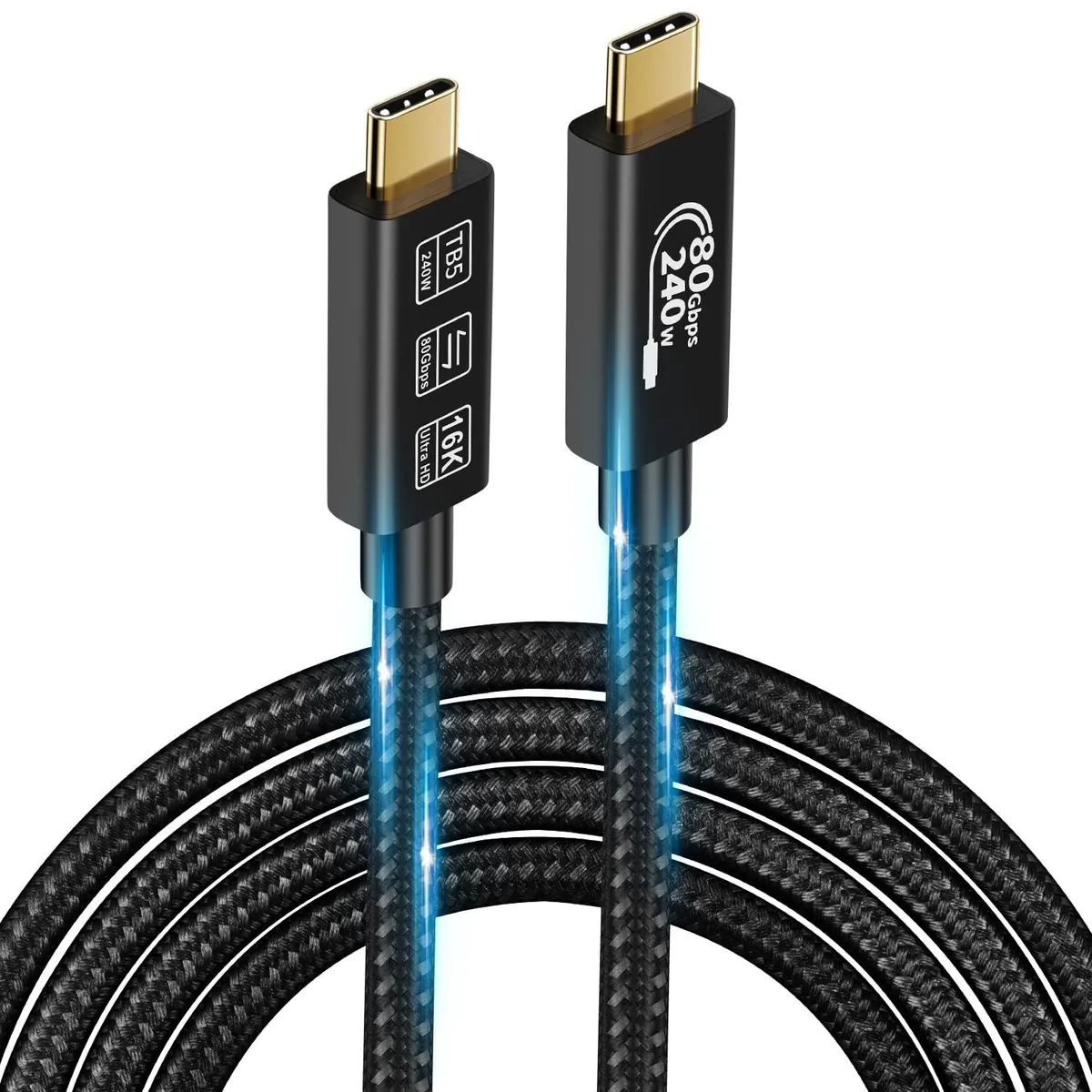 Black USB-C to USB-C cable, 1 m, gold-plated connectors, aluminium alloy shells