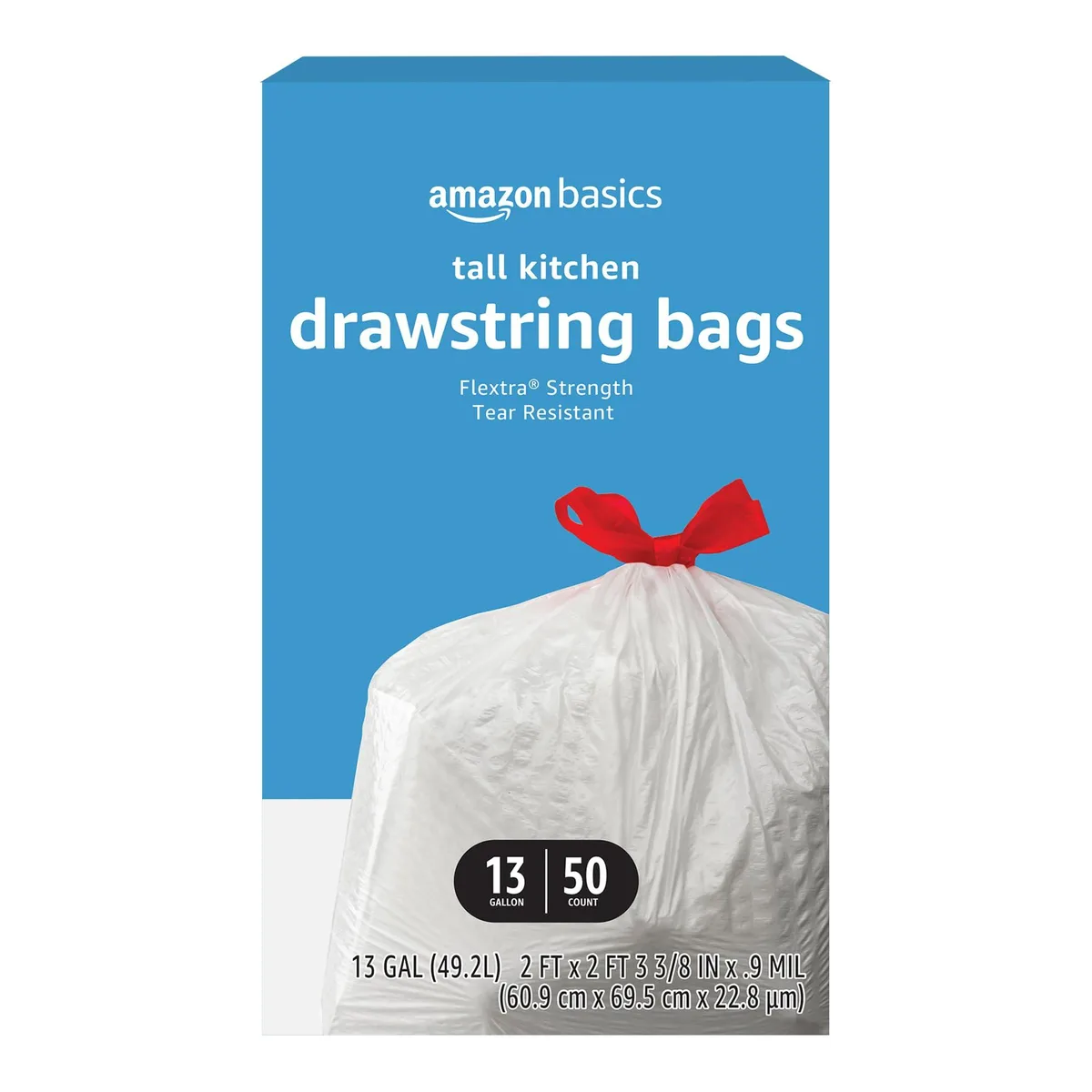 White 13-gallon drawstring trash bags in 50-count pack