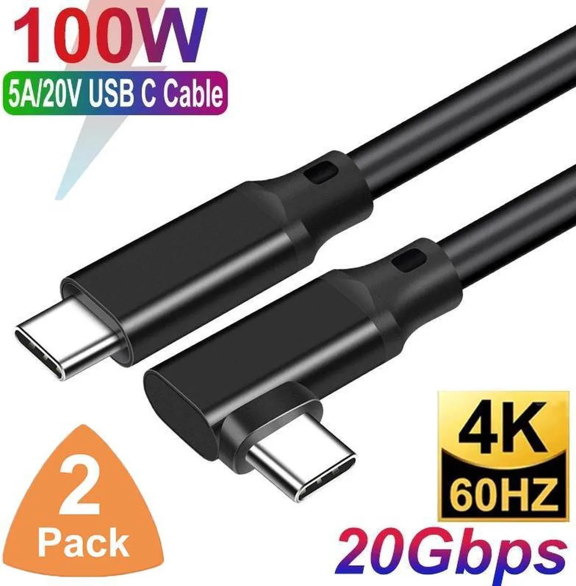 SMUGDESK SMUGDESK 2 Pack USB C Cable 1.6ft Right Angle 4K 60Hz 20Gbps 100W — product photo