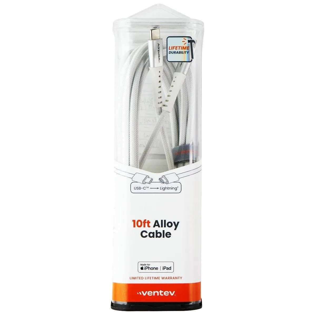 Ventev Ventev Alloy Braided USB-C to Lightning 8-Pin MFi Cable 10 ft White — product photo