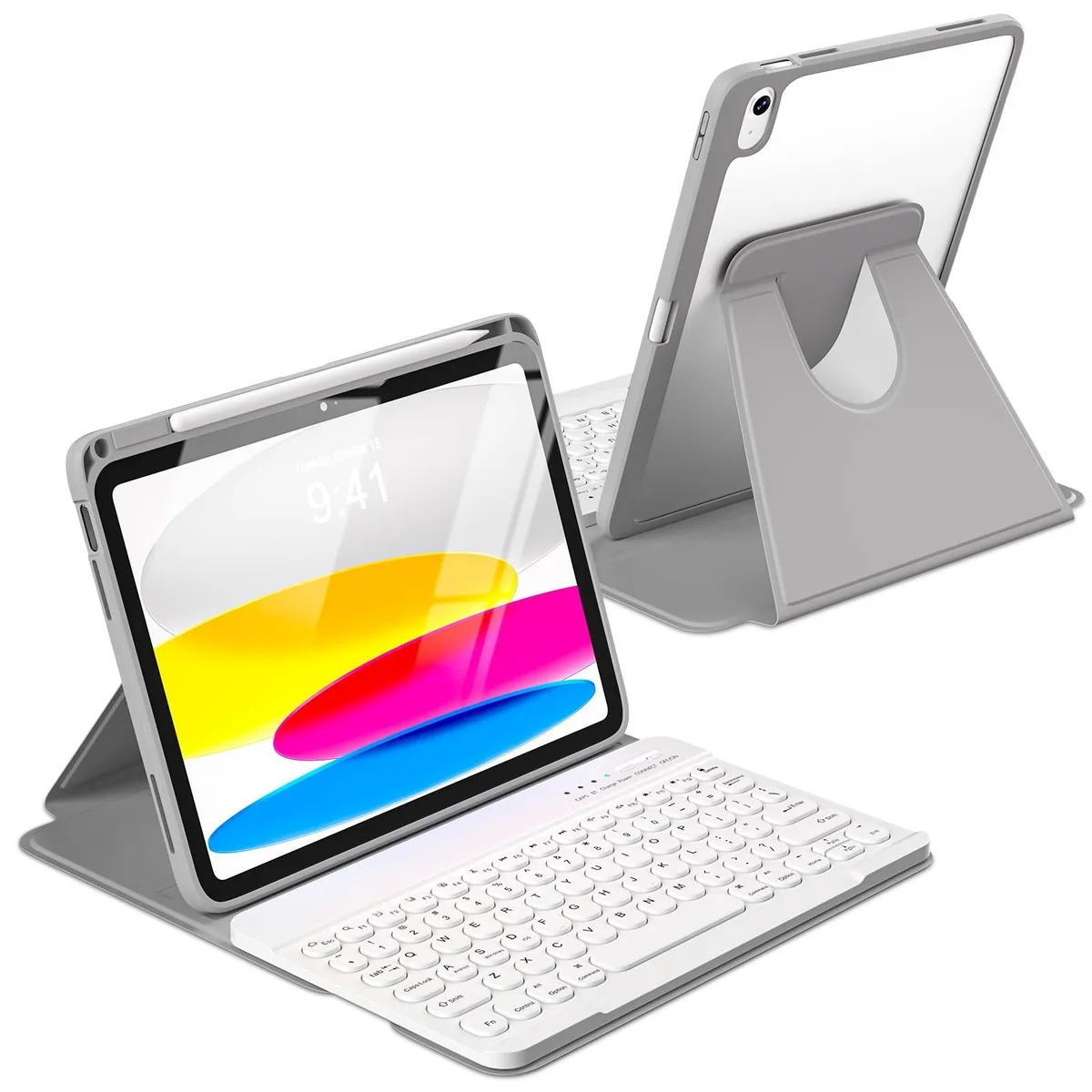 Bipra Bipra Keyboard Case iPad 11/10.9 inch 360 Rotatable Light Gray — product photo