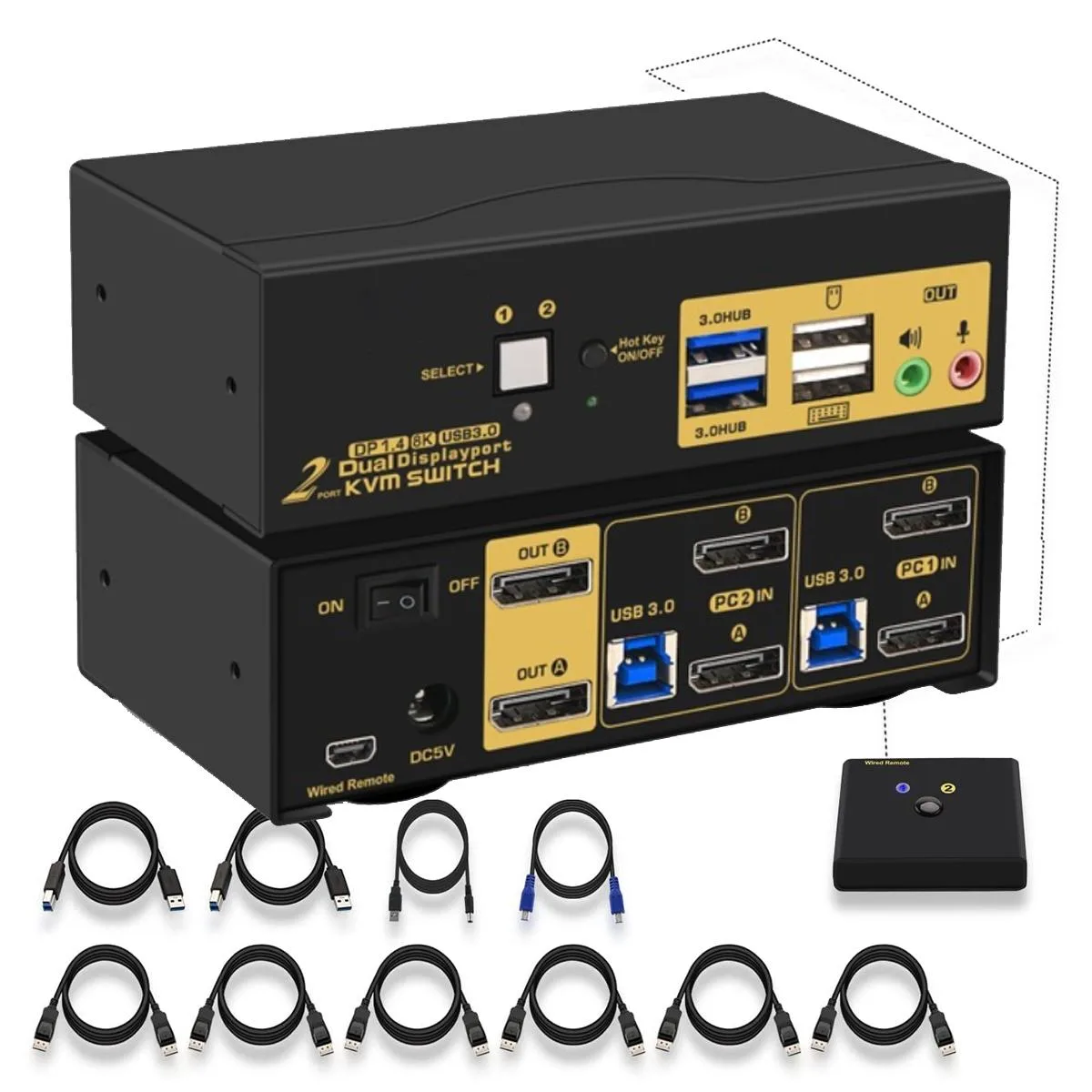 IHDAPP IHDAPP 2-Port USB 3.0 Triple Monitor DisplayPort KVM Switch DP 1.4 8K@30Hz 4K@144Hz — product photo