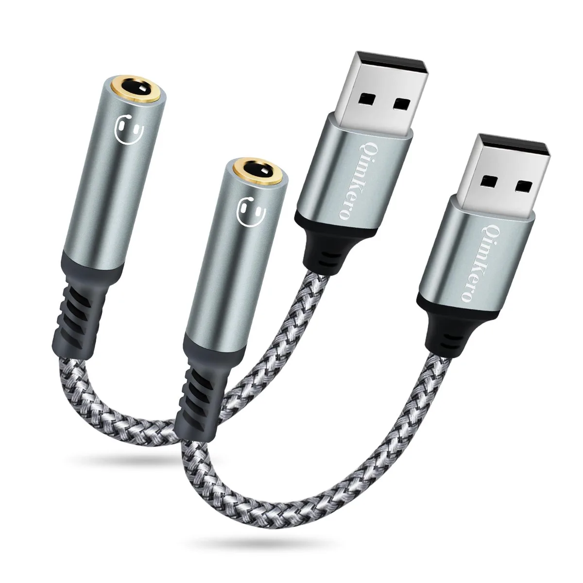  QimKero QK009 USB-A to 3.5mm TRRS 4-Pole Sound Card Accessory 2-Pack — product photo