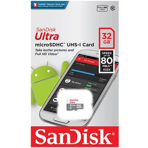 SanDisk SanDisk SDSQUNB-032G-GN3MN 32GB microSDHC Class 10 80MB/s memory card — product photo