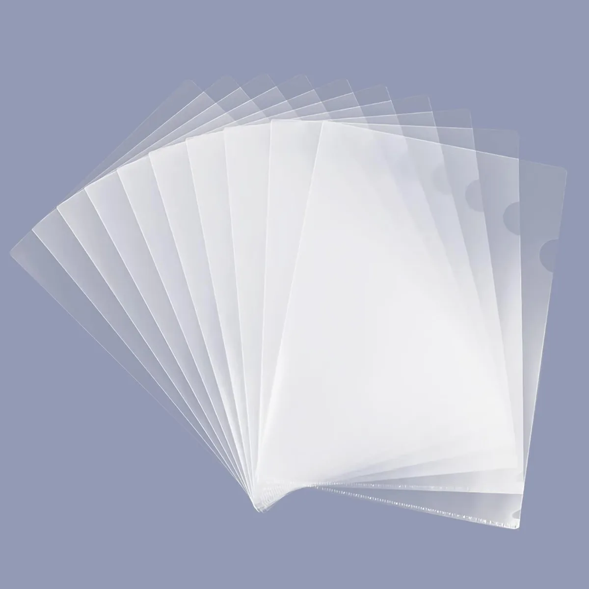 Stack of 1000 clear plastic L-type folders 11.5 by 8.9 inches