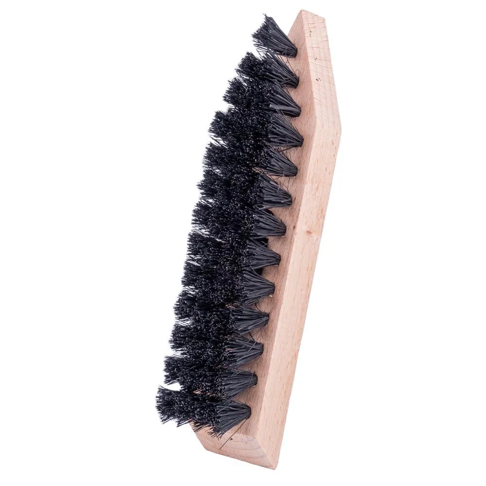 Hardwood shoe cleaning brush with stiff coco bristles, black and yellow, 7.5 by 1.75 inches