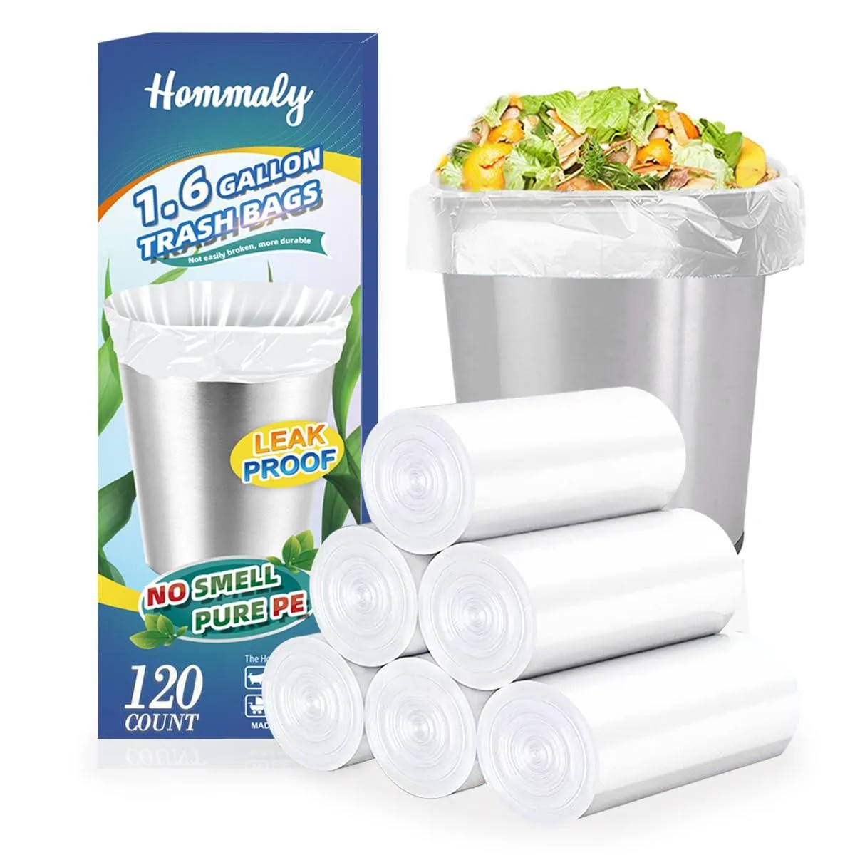  Hommaly 1.6Gal 120 Clear Garbage Bags 6L 10x12 — product photo
