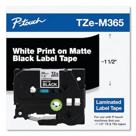Brother Brother TZEM365 label tape 1.42" x 26.2' white on matte black — product photo