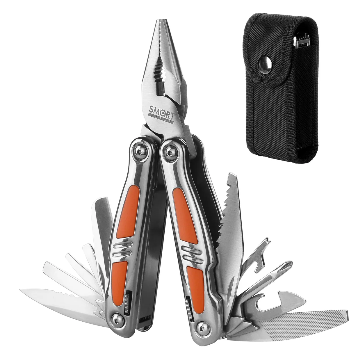 Blue 420 stainless steel foldable 14-in-1 multitool pliers with nylon sheath