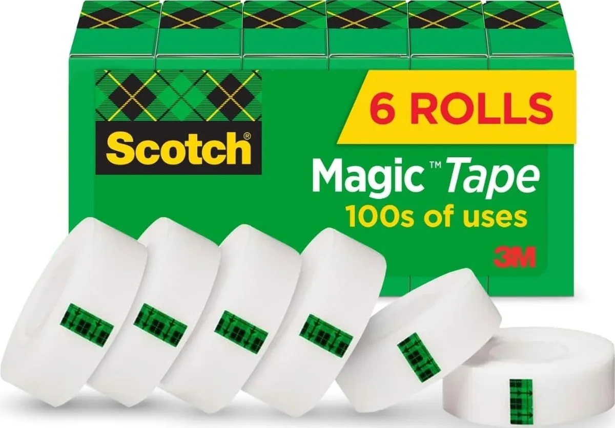 Six rolls of transparent matte-finish tape on 1-inch cores