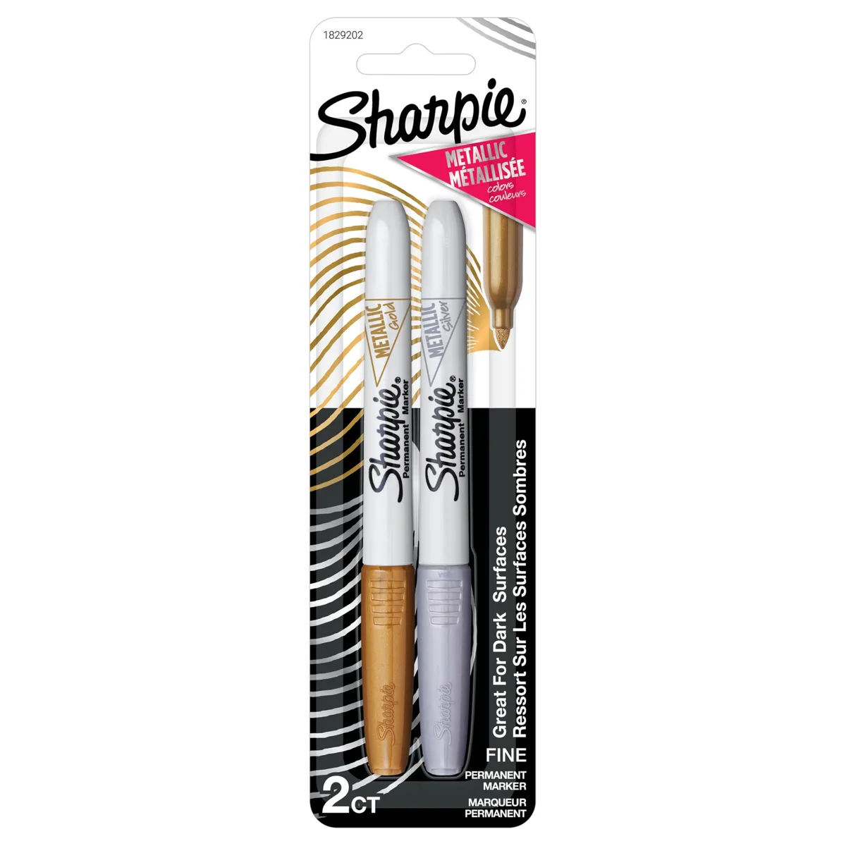 Two metallic fine-point permanent markers in gold and silver
