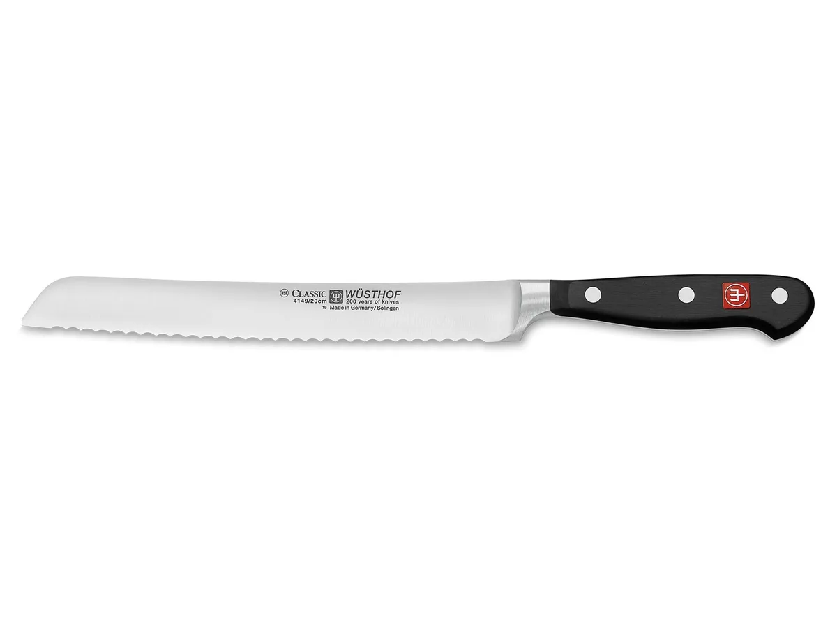 Wusthof Classic 8-inch serrated bread knife with black triple-riveted handle