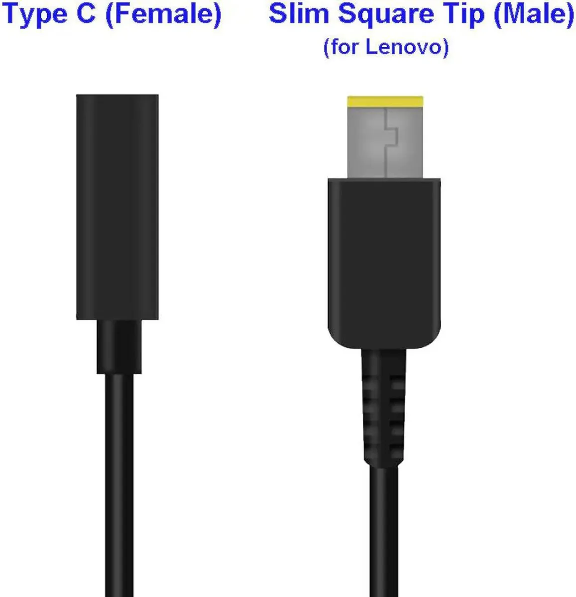 Lirealar Lirealar USB-C Female to Lenovo Slim Square Tip converter cable 18cm 65W PD Black — product photo