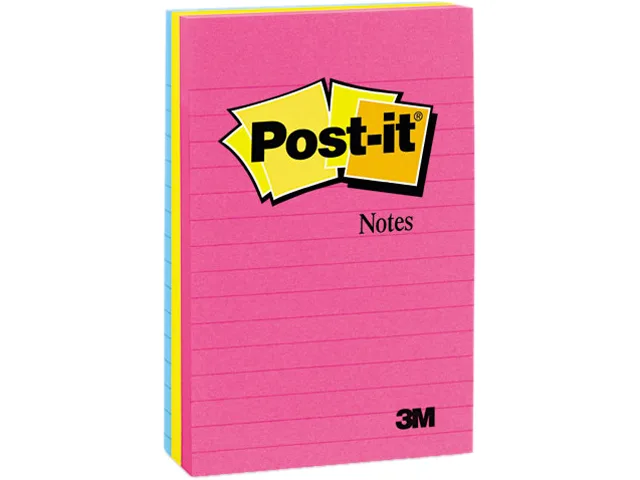Post-it Post-it 660-3AN Sticky Notes, Lined, 4 x 6, 3 Neon Colours, 3 100-Sheet Pads — product photo