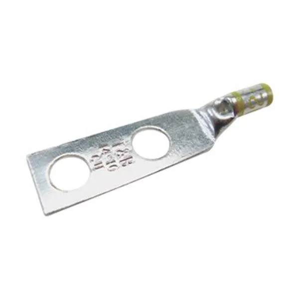Copper compression lug with two mounting holes, yellow colour code, electro-tin plated finish