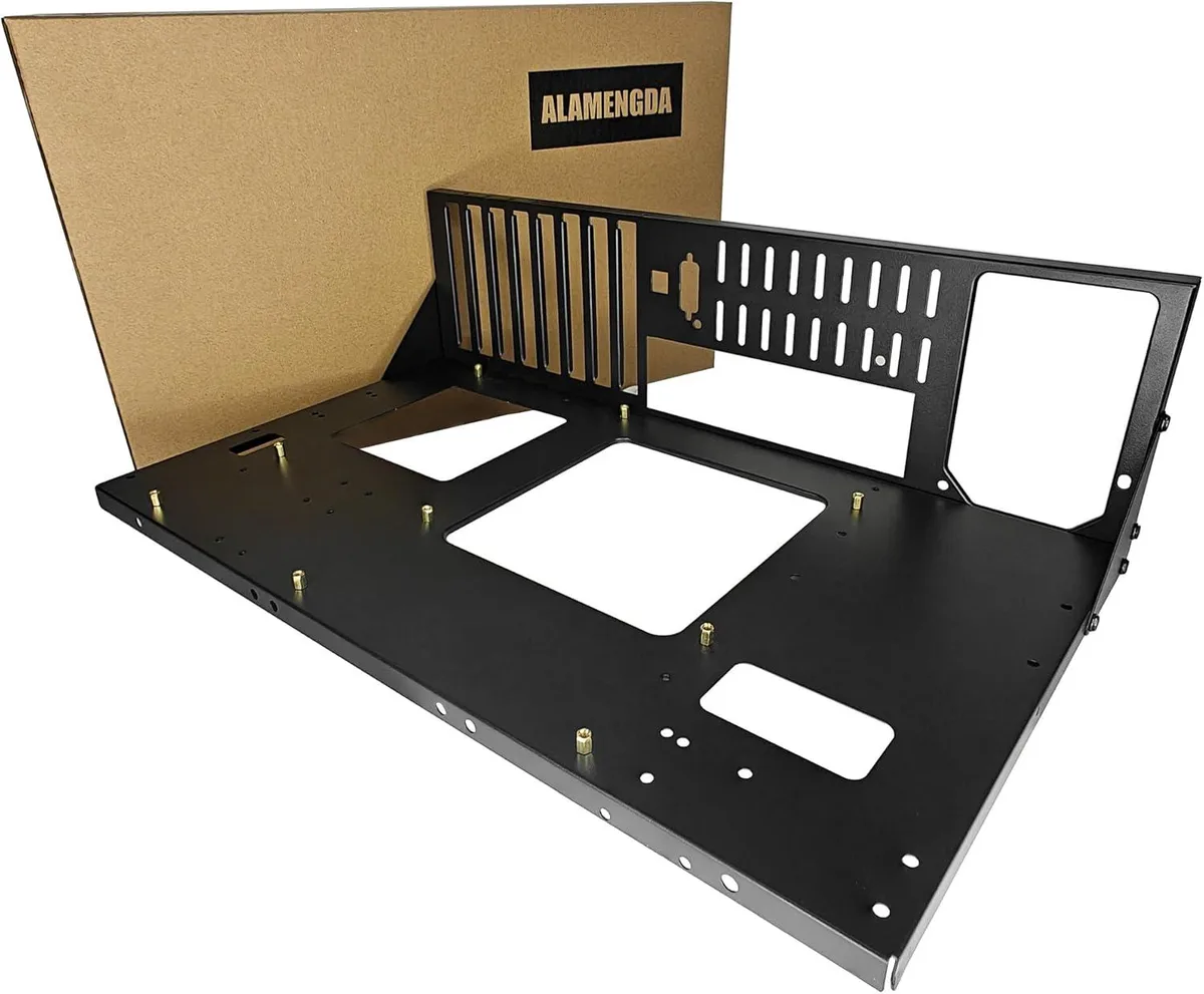 Black sand-grain painted steel open test bench frame for ATX, Micro-ATX and ITX motherboards