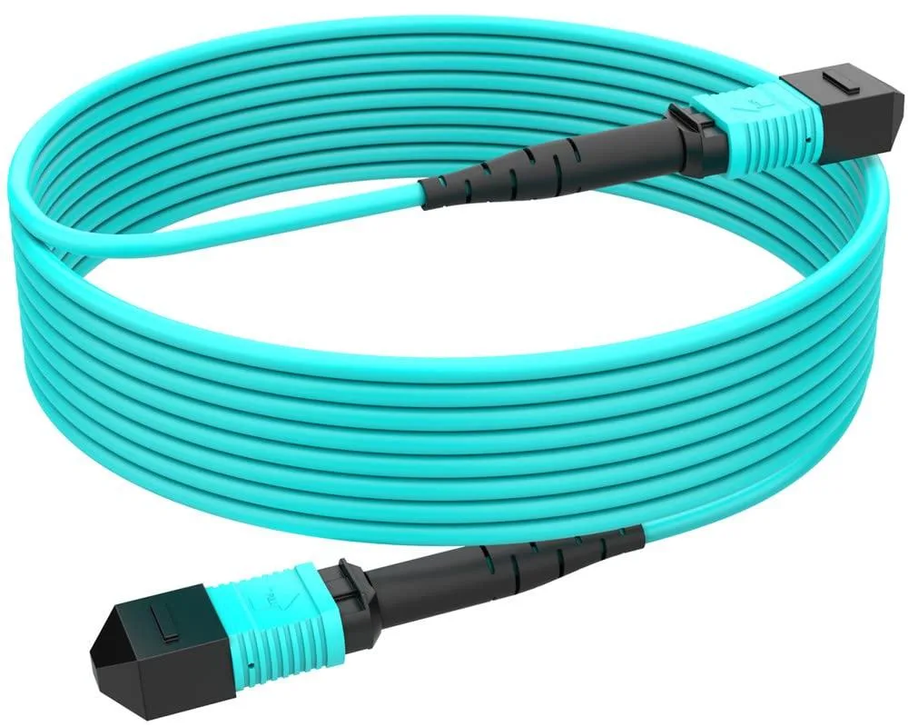 BFKK BFKK MPO to MPO Fiber Patch Cable 12 Strand OM3 Type B 16.4ft Aqua — product photo