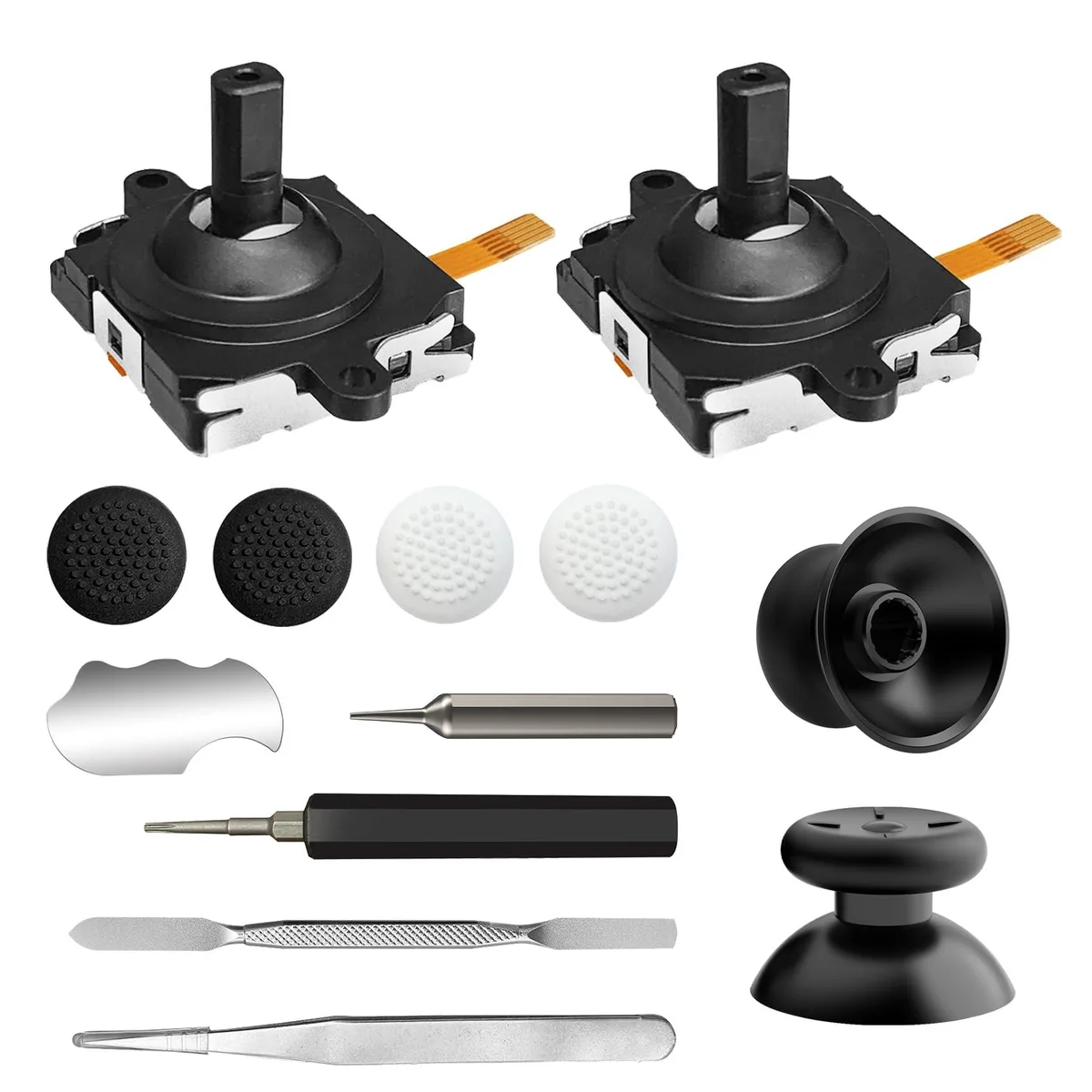 Gray joystick repair kit with tools and replacement parts for Quest 2 and Quest 3 controllers