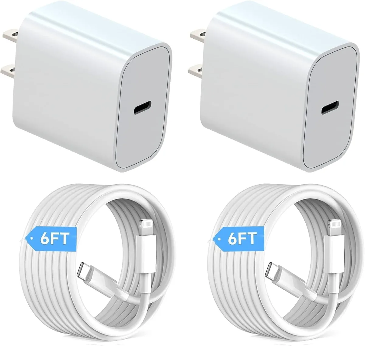 KEHIPI KEHIPI CA-15T-US 20W USB C charger 2-pack with 6.6ft cables — product photo