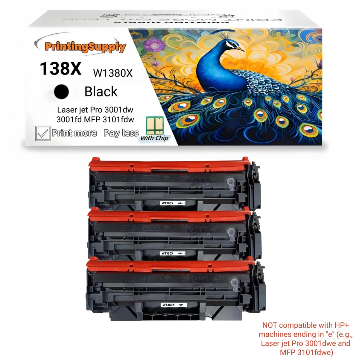 Aster Graphics Inc Aster Graphics Inc 138X W1380X 3 Pack High Yield Black Toner Cartridge — product photo
