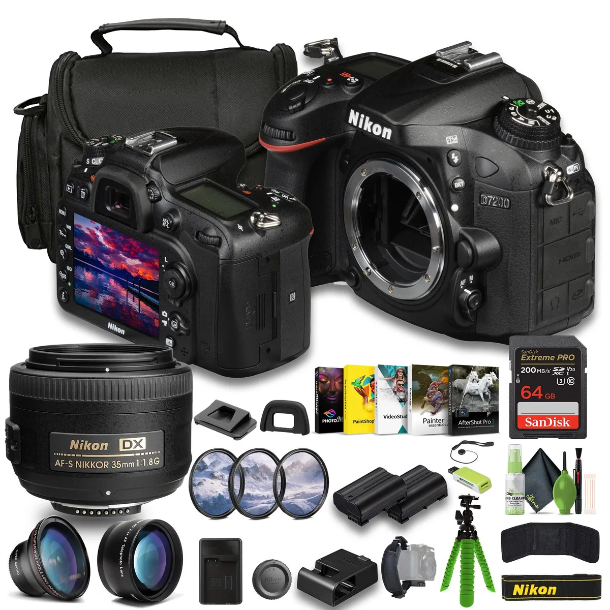 Nikon Inc Nikon D7200 24.2 MP DX-Format Digital SLR Camera Kit (1554) Bundle — product photo