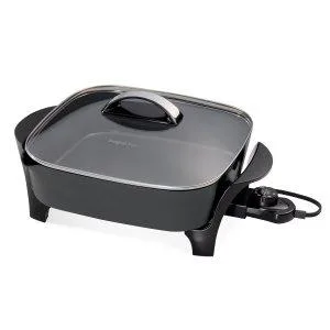 Rectangular 12-inch electric skillet with glass lid and nonstick finish