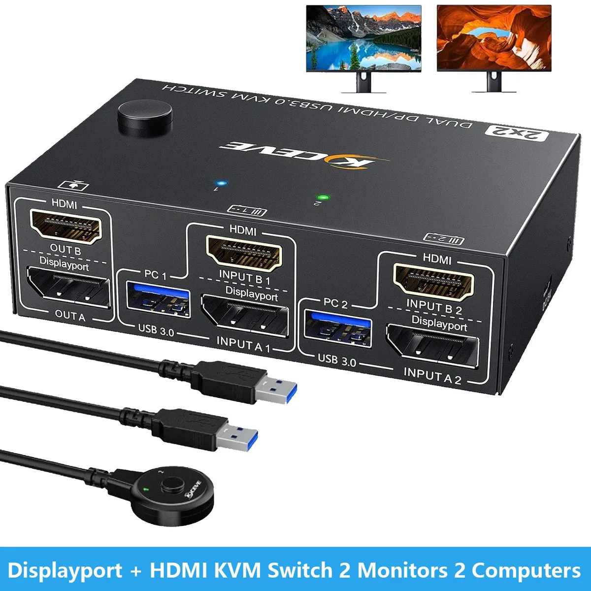 IHDAPP IHDAPP 202DH KVM Switch 2×2 4K@60Hz 4×USB 3.0 — product photo