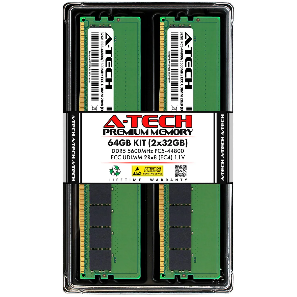 A-Tech A-Tech 64GB (2x32GB) DDR5-5600 ECC UDIMM 2Rx8 1.1V Server RAM Kit — product photo