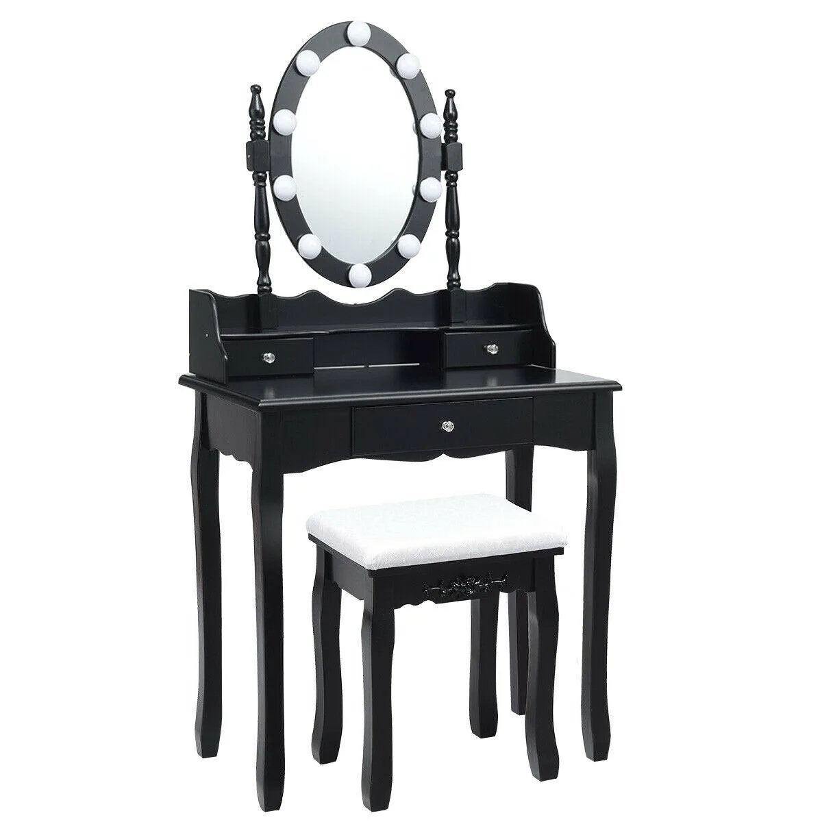 SlickBlue SlickBlue Oval Mirror Vanity Set 10 LED Dimmable Bulbs 3 Drawers Black — product photo