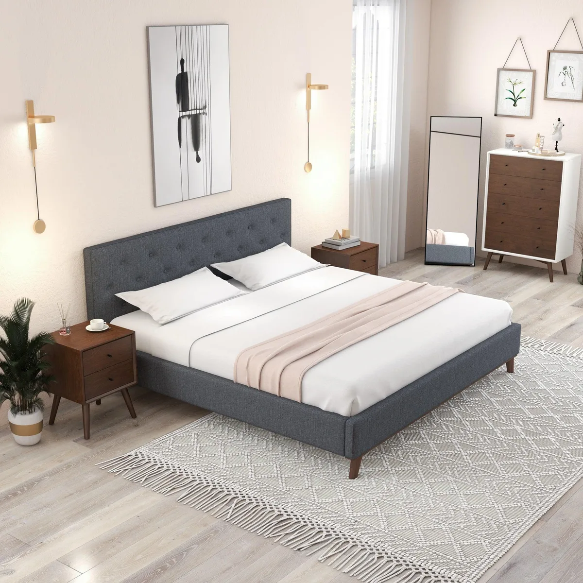 tuphen tuphen King Fabric Platform Bed Grey — product photo