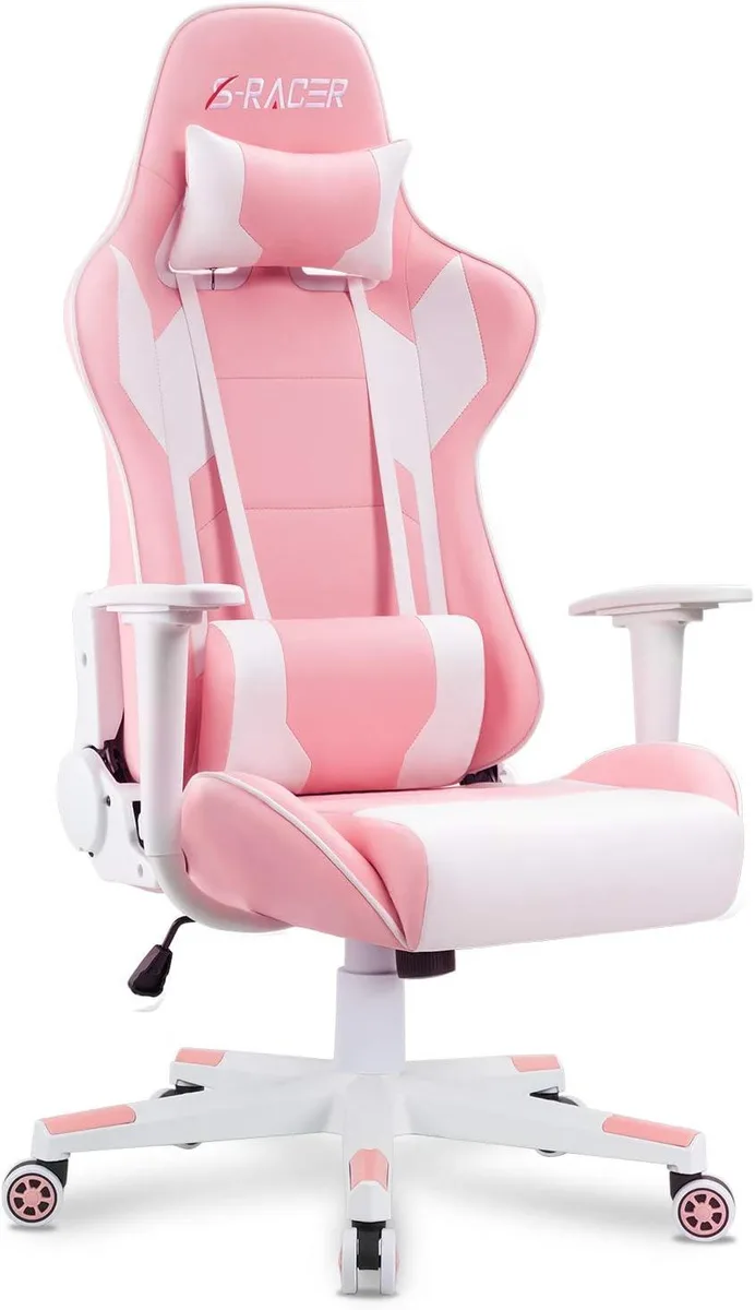 PISKEKAT PISKEKAT Office Chair Pink High Back Leather 300lb 90-180 Recline — product photo