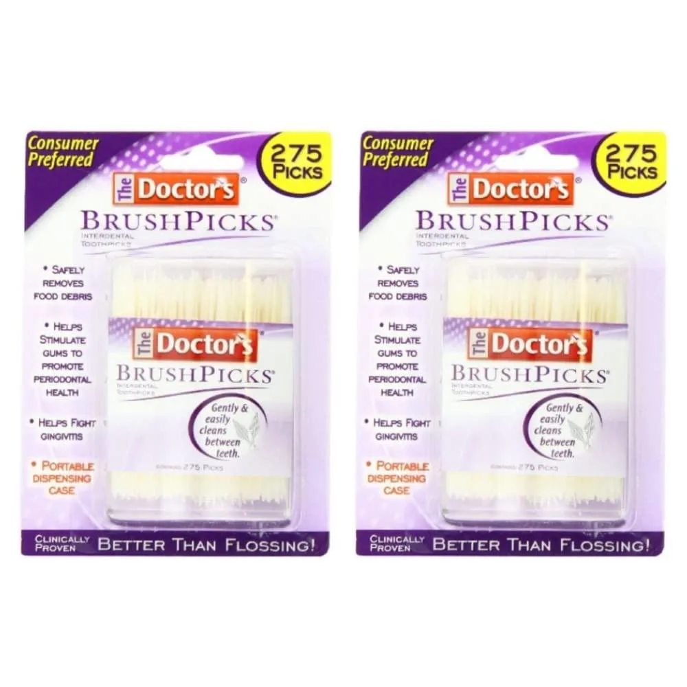 Two rectangular packs of 275 interdental picks with soft bristle tips